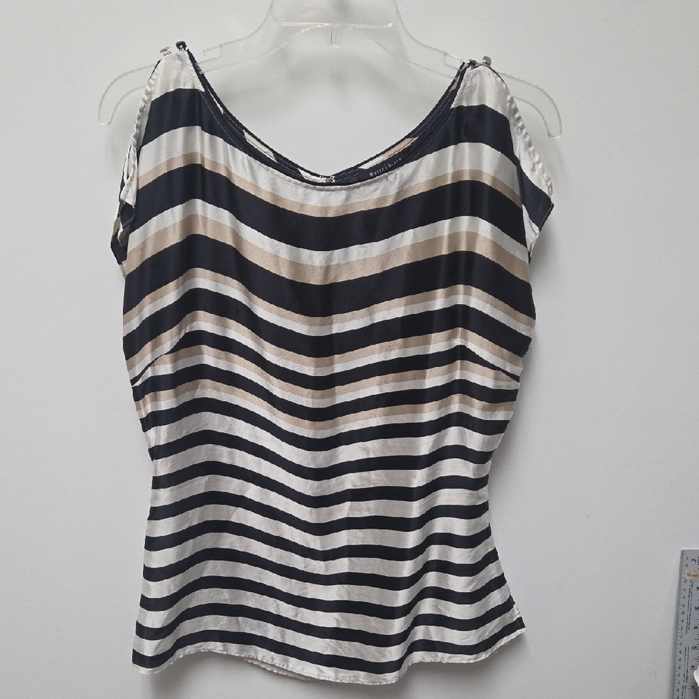 White House Black Market Black and White Striped Blouse 100%silk